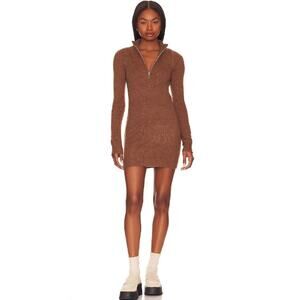 Lovers & Friends Wool Blend Zipper Mini Sweater Dress Womens Size XS Brown NWT